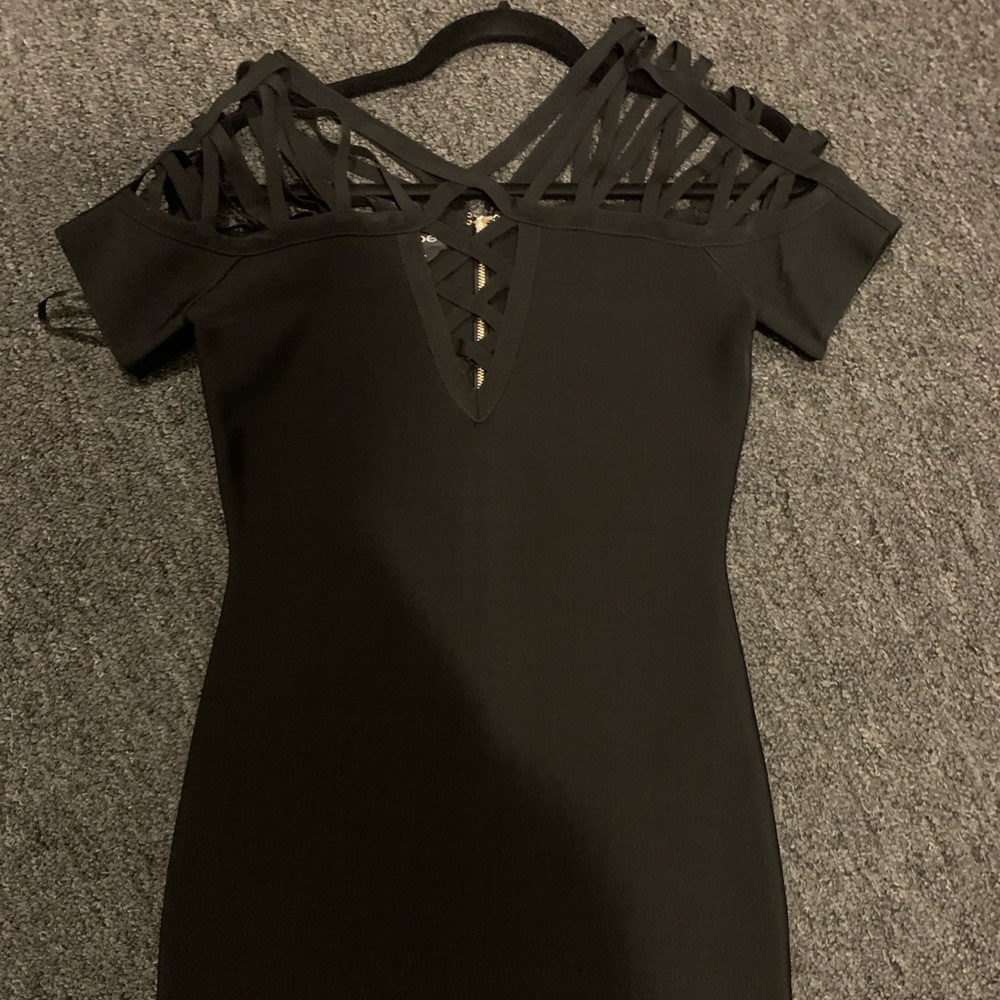 BEBE BANDAGE BODYCON MINI DRESS